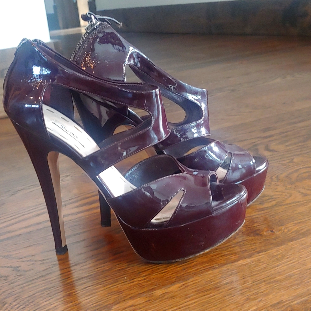Miu Miu burgundy patent leather high heels platform